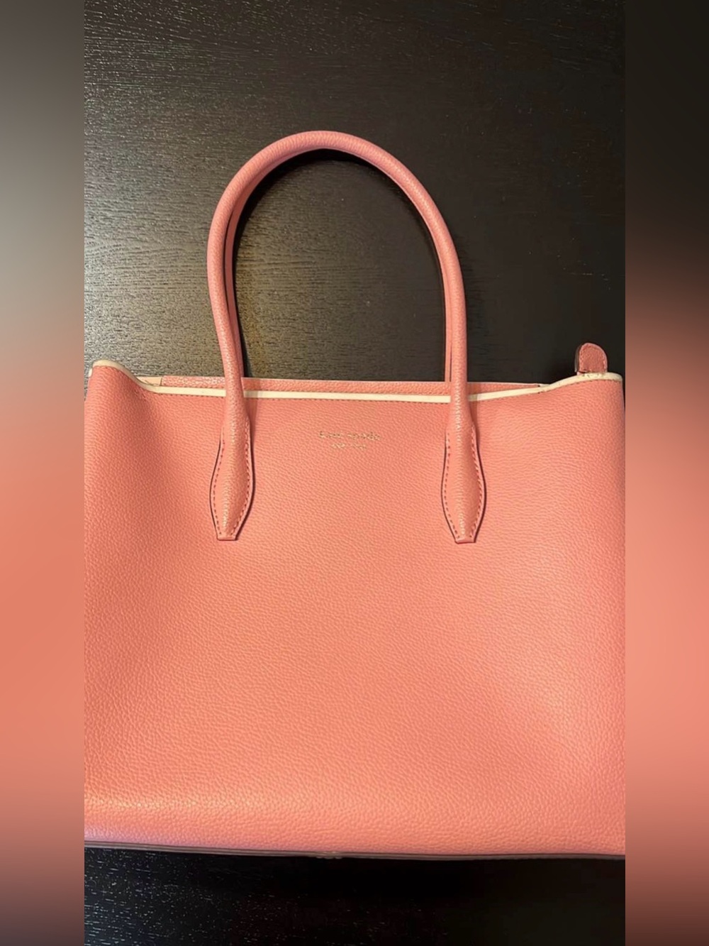 kate spade Pink Leather Pebbled Tote with Contrast Trim